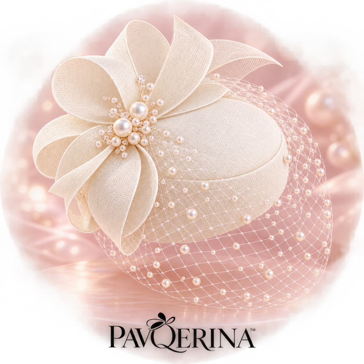 PAVQERINA™ Celeste Pearl Veil Pillbox Hat